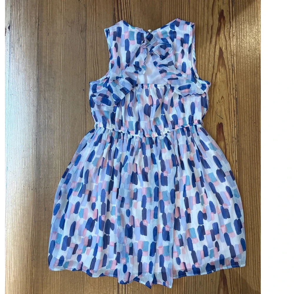 Kate‎ Spade Chiffon Dress Kids Blue Pink Abstract Brushstroke Metallic SIZE 10